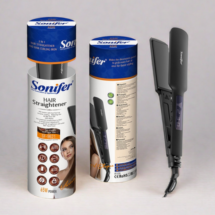 Sonifer 2-in-1 Hair Straightener & Curler | PTC Fast Heat | Auto Off | LED Display | 6 Levels Temp