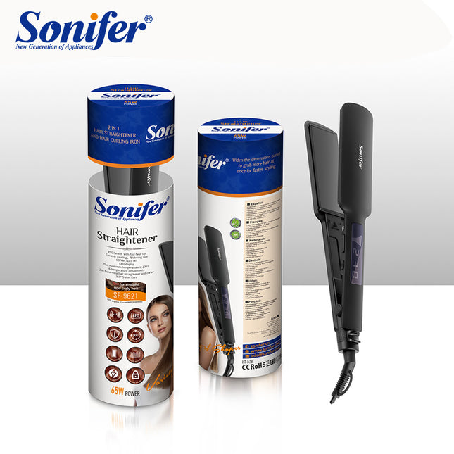 Sonifer 2-in-1 Hair Straightener & Curler | PTC Fast Heat | Auto Off | LED Display | 6 Levels Temp