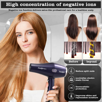 Sonifer Hair Dryer | 2 Types  Nozzles Included | 2000W | LED Temperature Screen | Overheat Protection