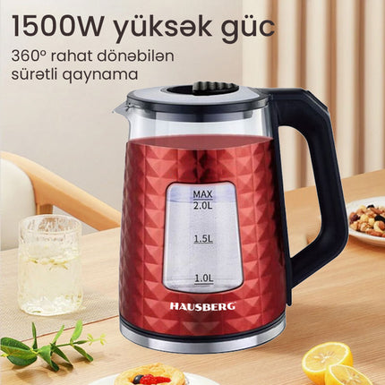Electric Kettle Hausberg HB-3617RS 1500W 2L 360 Degree Rotating Base Auto Switch Off