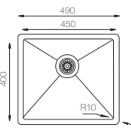 Stainless Steel Square Bowl Kitchen Sink 490 x 440mm