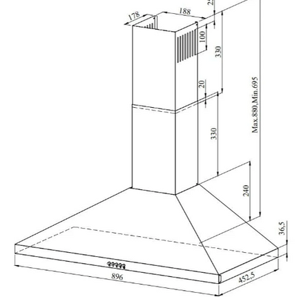 Cooker Hood 90cm – All Inox | Wall-Mounted Chimney Extractor Fan