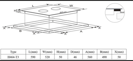 60cm Ceramic Hob 4 Zones – Built-In Electric Hob | H464-T3