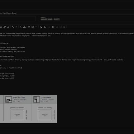 Stainless Steel Double Bowl Kitchen Sink 860×490mm – Square Bowls | TNL400.50.50