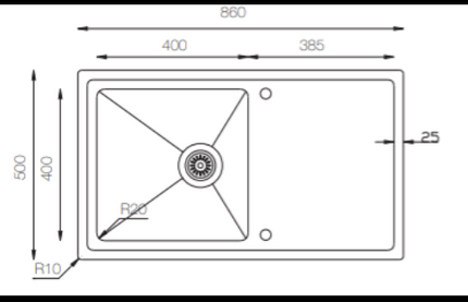 Stainless Steel Kitchen Sink – 1 Bowl & Drainer – 860×500mm | MFP860.500