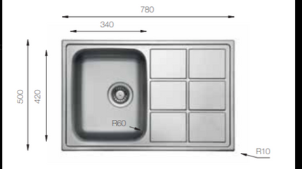 Stainless Steel Kitchen Sink – 1 Bowl & Drainer – 780×500mm | LTP780