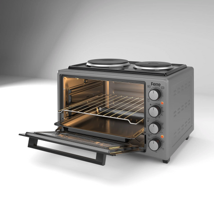 Ferre 35L Mini Oven with 2 Hot Plates – Grey – 2918W | 3530X-LHP-GREY