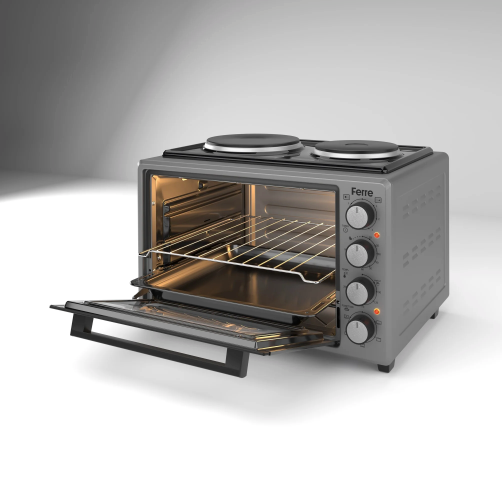 Ferre 35L Mini Oven with 2 Hot Plates – Grey – 2918W | 3530X-LHP-GREY
