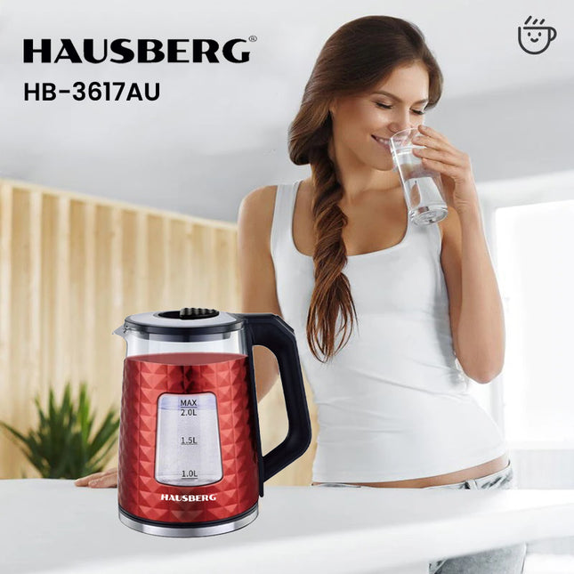 Electric Kettle Hausberg HB-3617RS 1500W 2L 360 Degree Rotating Base Auto Switch Off
