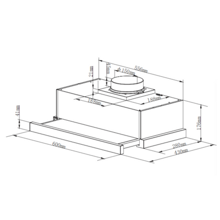 PKM Under-Counter Extractor Hood | Flat Screen Hood 60 cm | silver | Grease Filter Efficiency Class E | Dishwasher Safe Grease Filter