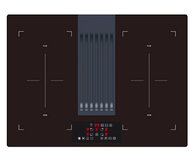 INDUCTION COOKTOP 72CM WITH DOWNDRAFT HOOD – 4 Zones, 9 Power Levels, Booster Zones, Timer, Safety Switch Off, 7.2 kW Power, 750 M³/hr Airflow