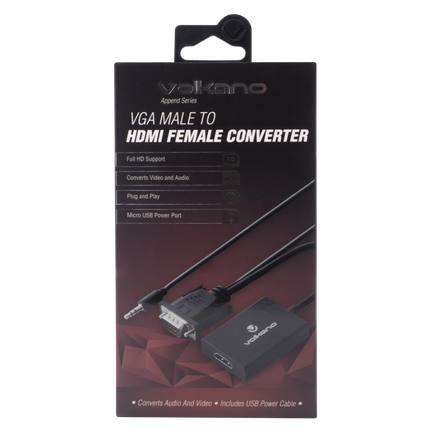 Volkano Append series VGA male to HDMI female converter, 10cm cable, with Sound