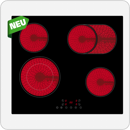 Glass Ceramic 4 Hob 60 cm self-sufficient - frameless | Automatic Switch-off | Parental Controls | Touch Control