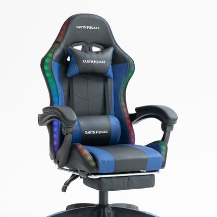 Earthquake RGB Gaming Chair with Massage Cushion, Bluetooth Speakers, Thicker PU Leather, and Adjustable Reclining Angle (90-150 degrees)