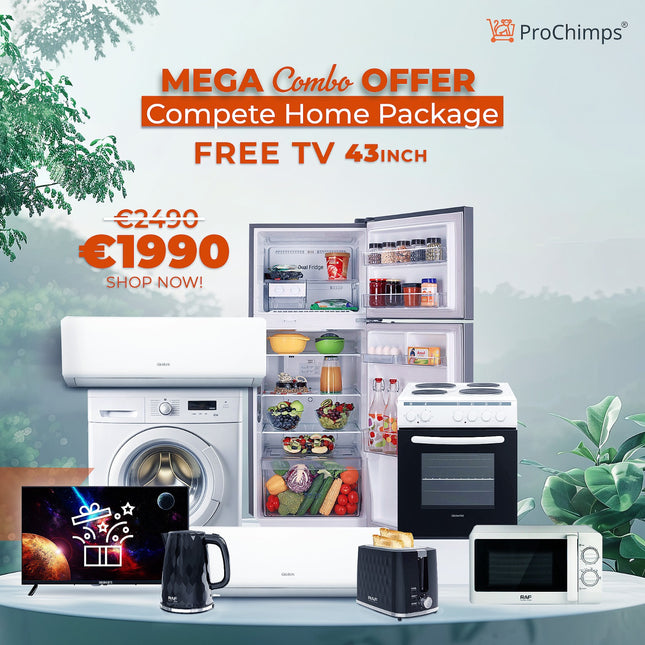 Combo Offer: 12000BTU KANION Air Conditioner, Stand Oven, Geratek Sitka Fridge, Torbou Washing Machine, Microwave, Toaster Set, and 43-inch KB ELEMENTS webOS TV