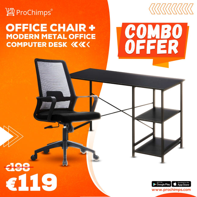 Ultimate Office Combo - Ergonomic Chair with Adjustable Desk and Storage