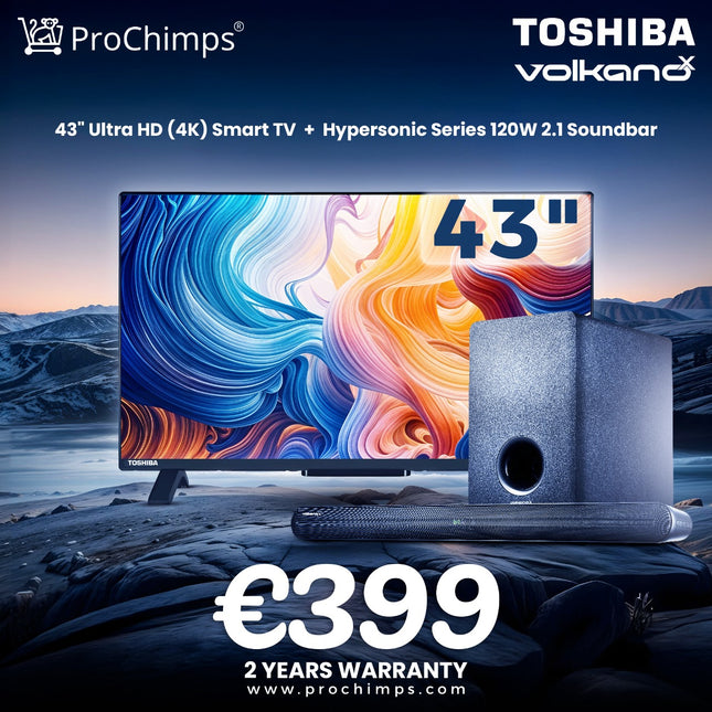 Combo Offer: Toshiba 43" Ultra HD 4K Smart TV + Volkano Hypersonic 120W 2.1 Soundbar