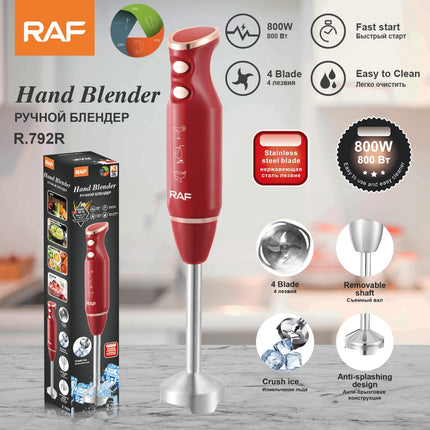 RAF  Hand Blender | 800W |  4-Blades Stainless Steel Shaft |  Anti-Splash Design | Ice Crushing | Easy to Clean