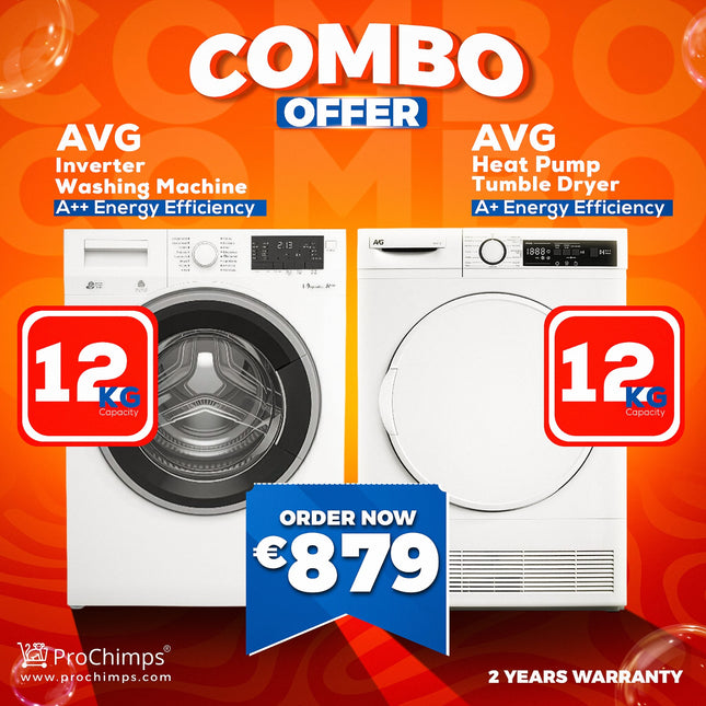 COMBO OFFER | AVG 12KG Heat Pump Tumble Dryer + AVG Inverter Washing Machine 12KG