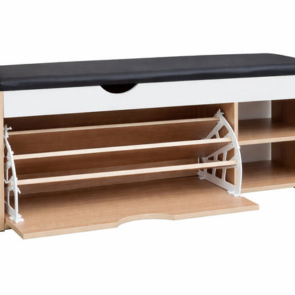 Shoe Bench with PU Seat – Wooden Shoe Cabinet with Storage