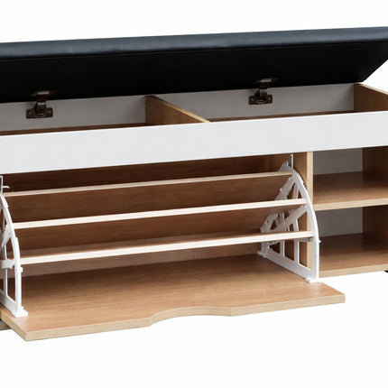 Shoe Bench with PU Seat – Wooden Shoe Cabinet with Storage