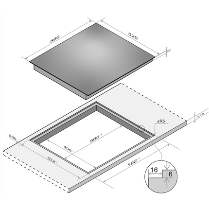 Glass Ceramic 4 Hob 60 cm self-sufficient - frameless | Automatic Switch-off | Parental Controls | Touch Control