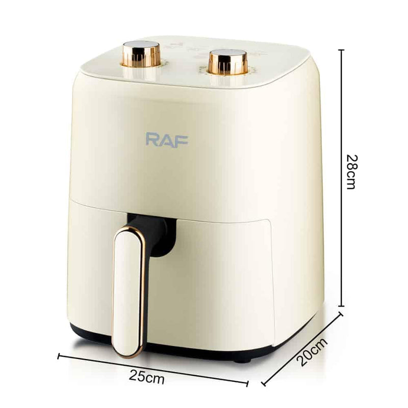 RAF Air Fryer 3L - 1500W Power, Temperature Control, 60-Minute Timing, Copper-Clad Aluminum Motor, PP/PA66 Material, Off-White Color, Includes Grill Accessories, VDE Plug