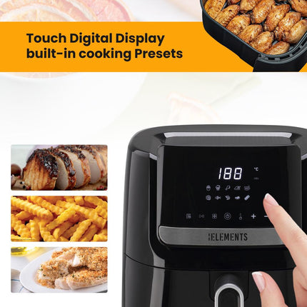 KB Elements 6.5-Liter High-Power Digital Touch Screen Air Fryer - 1600W, Adjustable Temperature (80°C - 200°C), Auto Shut Off, Overheat Protection