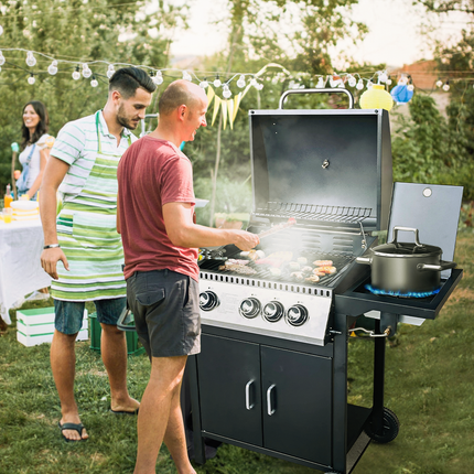 Barbecue 3+1 Burner Gas Grill with Large Cooking Area, Side Burner, and Porcelain Enamel Coated Grates