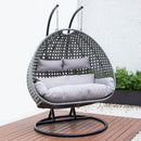2-Seater Rattan Swing Chair in All Grey, Weatherproof, 250kg Capacity, Includes Basket and Base/Pole Dimensions