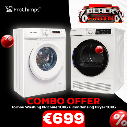 Combo Offer Torbou Washing Machine 10KG + Condensing Dryer 10KG CLASS B