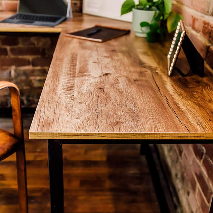 Classic Oak Office Desk with 1 Drawer, 147.3 x 119.4 x 73.7 cm, Durable Finish, Easy Assembly, Sturdy Design for Home and Office