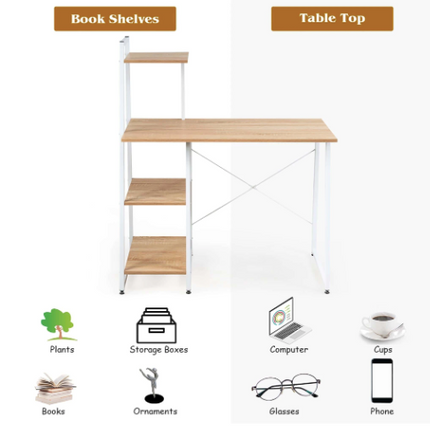 Sturdy Metal Computer and Writing Desk with Powder Coated Finish, 2 Shelves, Brown Color, 41x20x46 Inches, Ideal for Home Office Setup