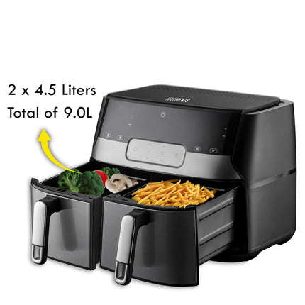 KB Elements Double Basket Air Fryer 4.5L + 4.5L with Digital Touch Screen, Adjustable Temperature, and Overheat Protection