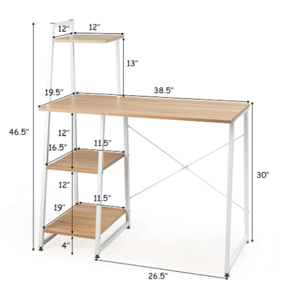 Sturdy Metal Computer and Writing Desk with Powder Coated Finish, 2 Shelves, Brown Color, 41x20x46 Inches, Ideal for Home Office Setup