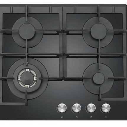4 BURNERS WITH IGNITION / BLACK GLASS / CAST IRON