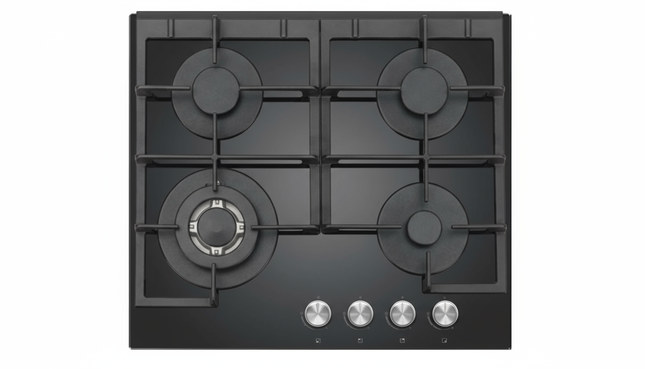 4 BURNERS WITH IGNITION / BLACK GLASS / CAST IRON