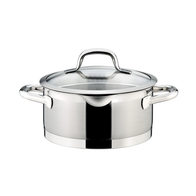 TESCOMA PRESIDENT Casserole with straining cover ø 20 cm, 3,0 l with glass/stainless steel straining cover with small and large holes for comfortable straining | solid stainless steel grips |  extra thick sandwich bottom and measuring scale