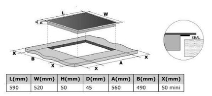 Ceramic Hob 4 Burners | 60cm | Radiant Heat Cooking Zones | Electronic Touch Controls