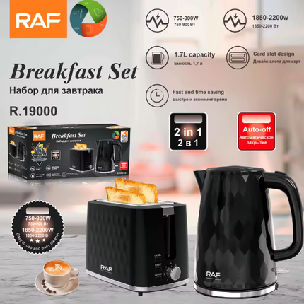 RAF 2-IN-1 Breakfast Set | 2 Slice Toaster and Electric Kettle