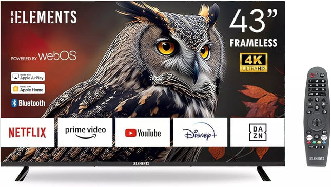 KB ELEMENTS Smart TV with 43 Inch 4K Ultra HD WiFi Bluetooth Magic Remote Control Android OS 1GB RAM, 8GB