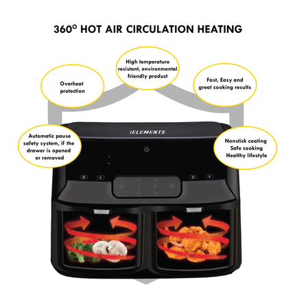 KB Elements Double Basket Air Fryer 4.5L + 4.5L with Digital Touch Screen, Adjustable Temperature, and Overheat Protection