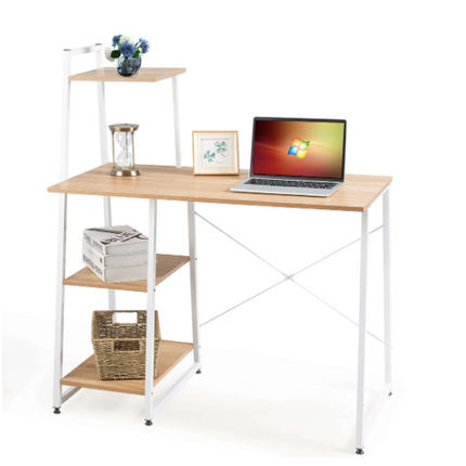 Sturdy Metal Computer and Writing Desk with Powder Coated Finish, 2 Shelves, Brown Color, 41x20x46 Inches, Ideal for Home Office Setup