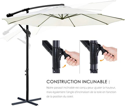 Table and chair set with large hexagonal umbrella | parasol