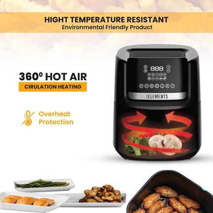 KB Elements 6.5-Liter High-Power Digital Touch Screen Air Fryer - 1600W, Adjustable Temperature (80°C - 200°C), Auto Shut Off, Overheat Protection