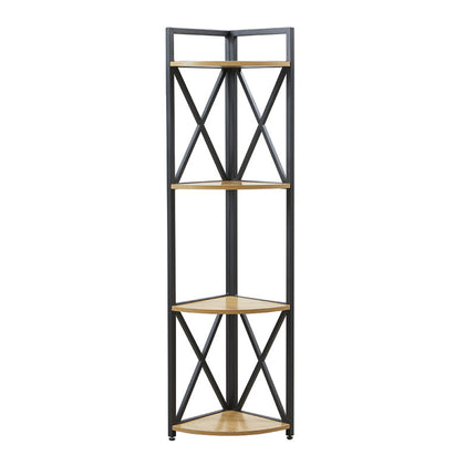 Corner shelf Industrial Style 4-Shelf Unit with Reinforced Steel Frame and Wood Shelves, 137x42x30 cm, Decorative and Functional for Living Room, Entrance, or Office