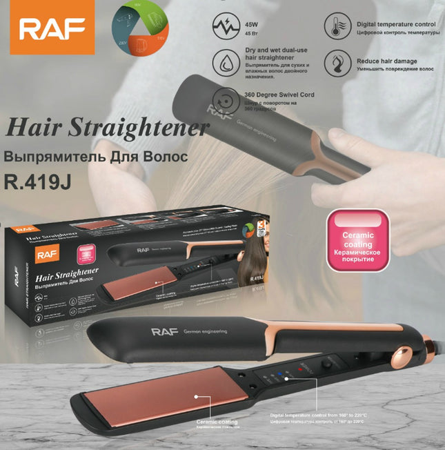 RAF Hair Straightener - 55W - Ceramic Hair Care - 360 Degree Swivel Cord - Rapid Heating