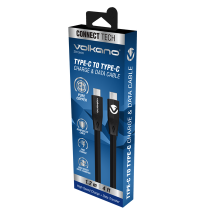 Volkano Slim series Type-C to Type-C cable, black, 1.2m