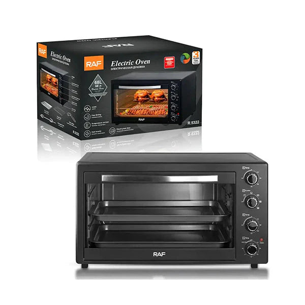 RAF Multi-function Electric Oven | 68L Capacity  | Visual Glass Door | Timer + Temperature Control