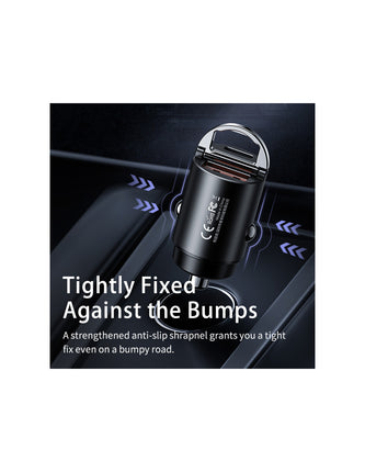 Remax 30W PD + QC Fast Car Charger, Compact 39.7x20.6x20.6 mm, Dual Connection (USB-A & USB-Type C), 5V Output, Black, Lightweight 20g Design